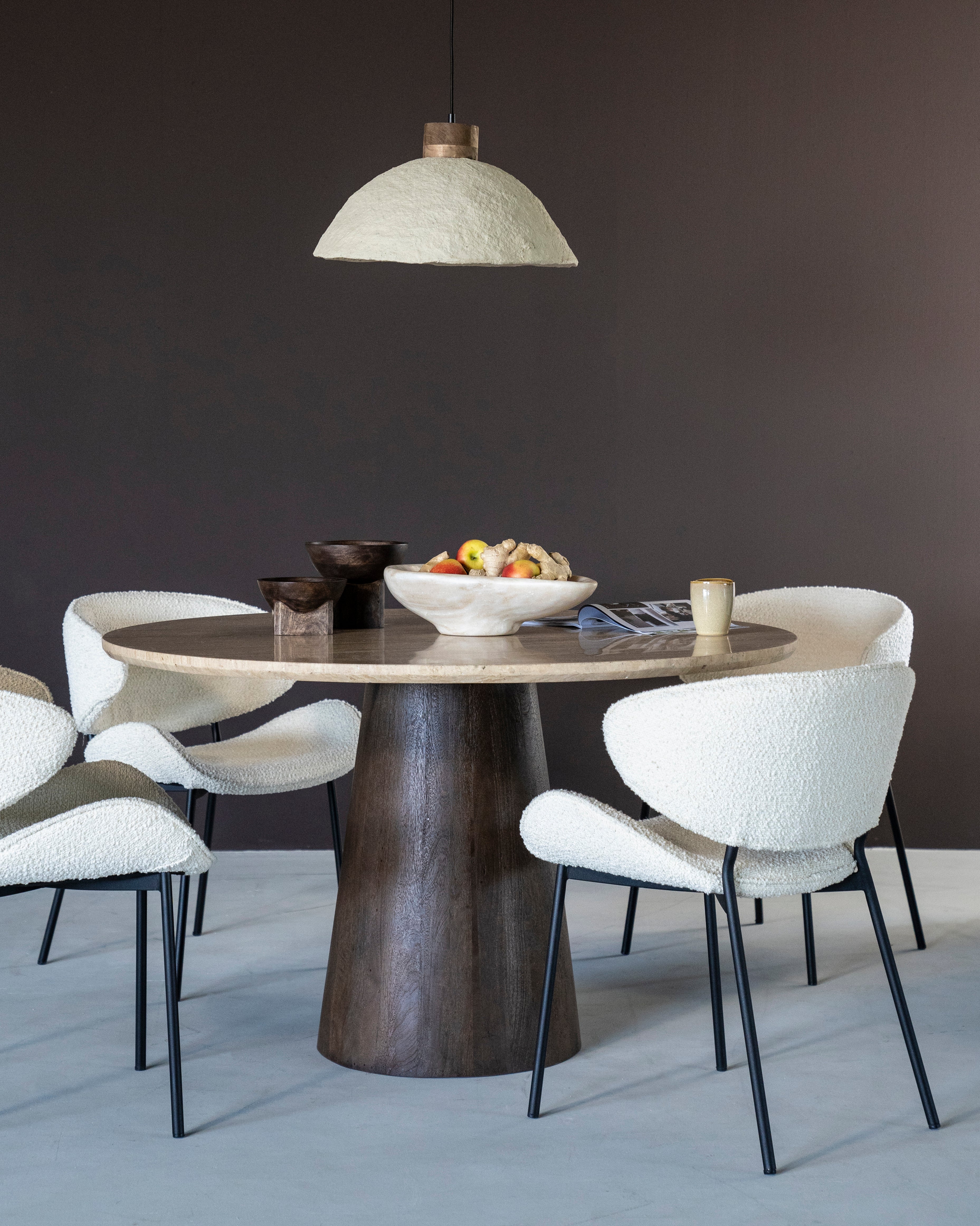 Round Table AIKIN Travertine with Wooden Base