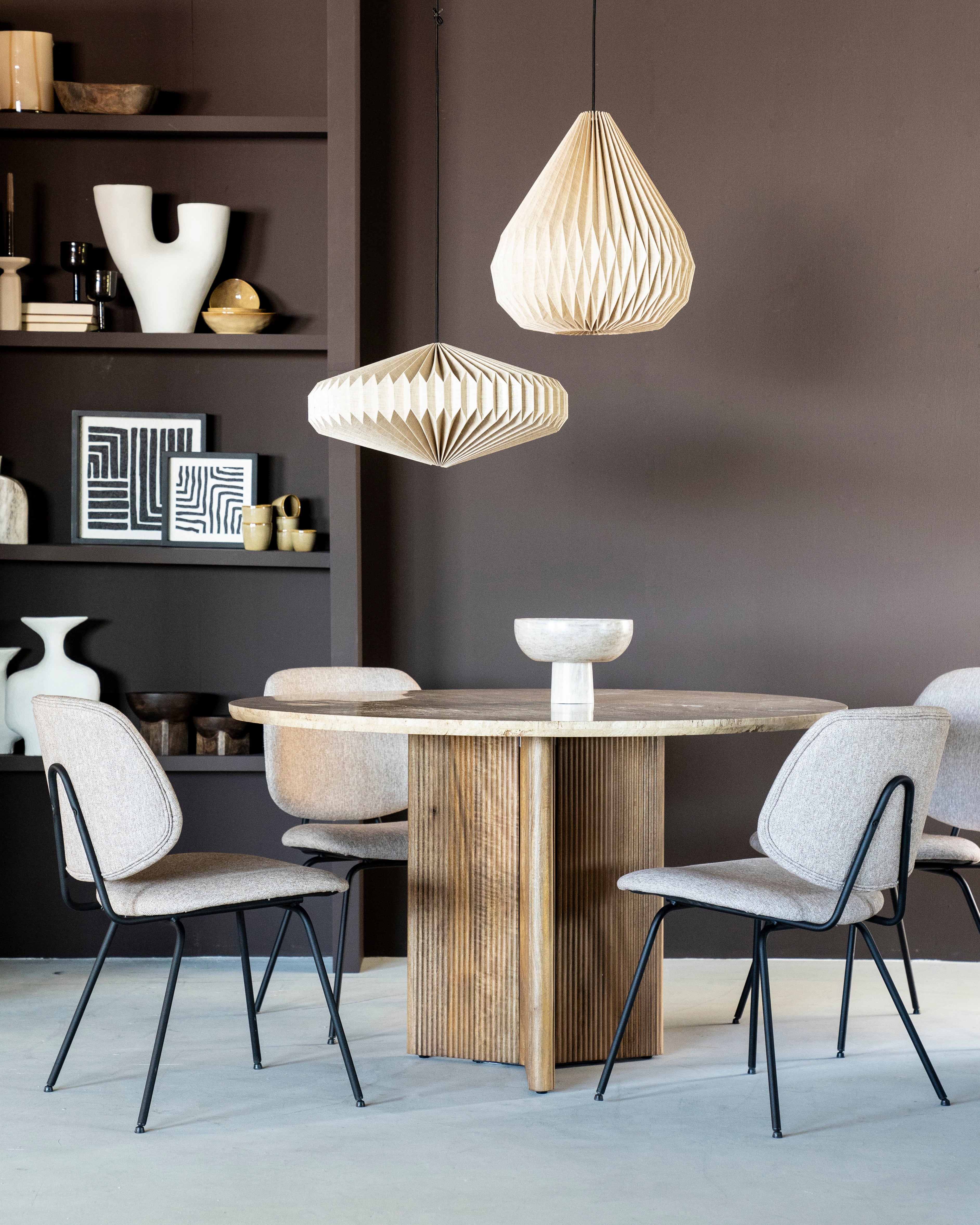 Round Table SARA Light Beige Travertine with Mango Wood