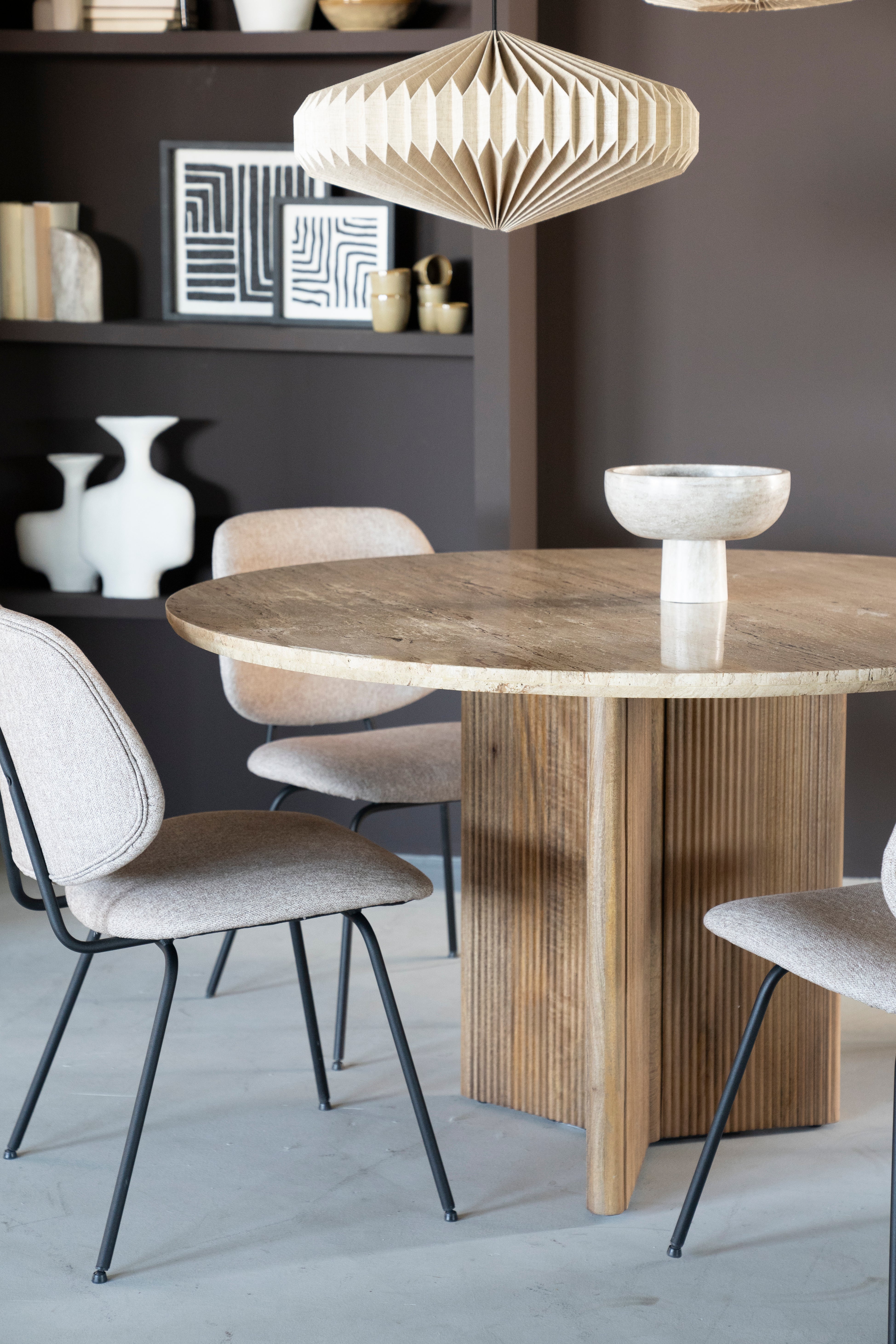 Round Table SARA Light Beige Travertine with Mango Wood