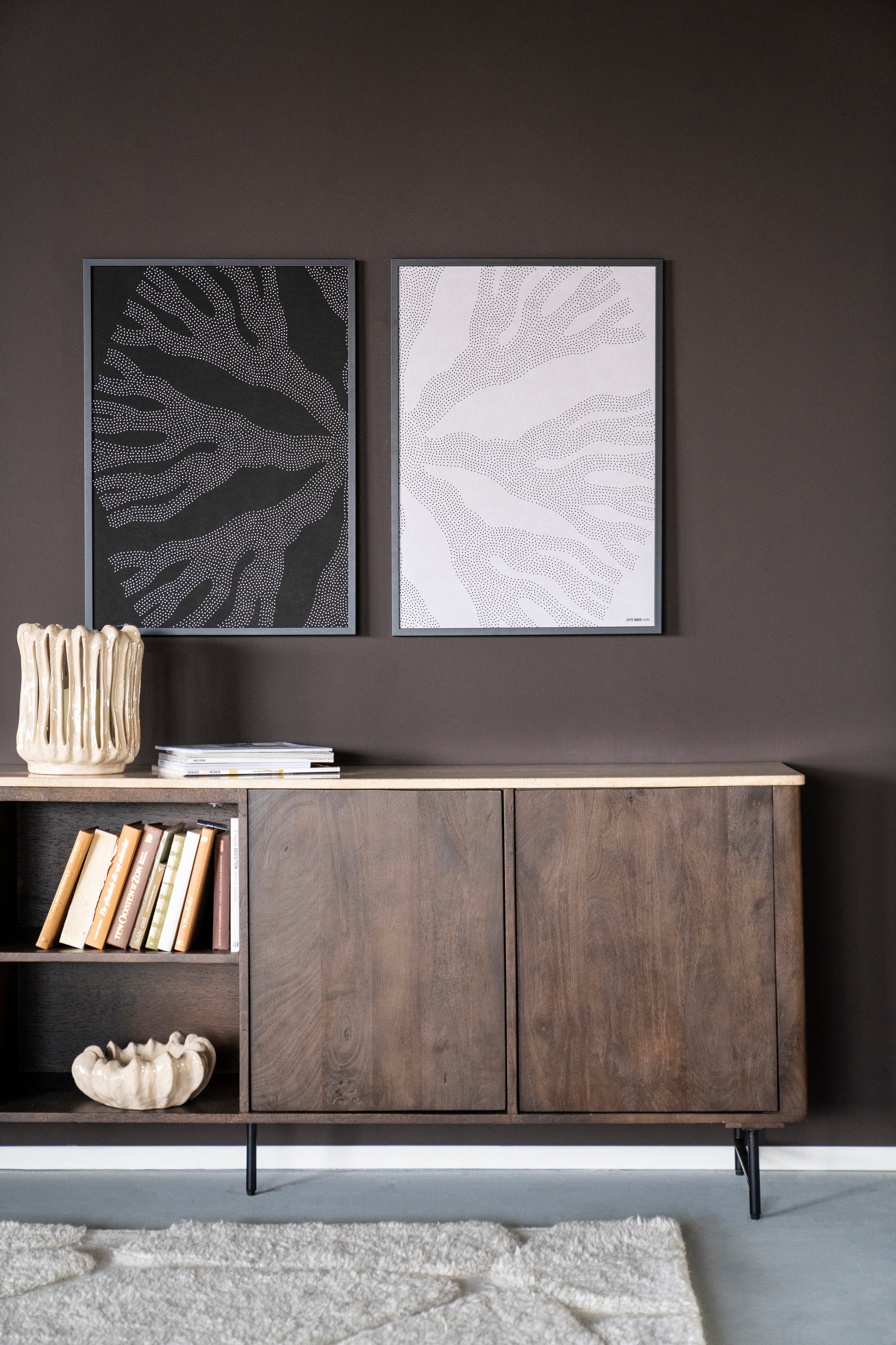 LIO chest of drawers brown mango wood with travertine