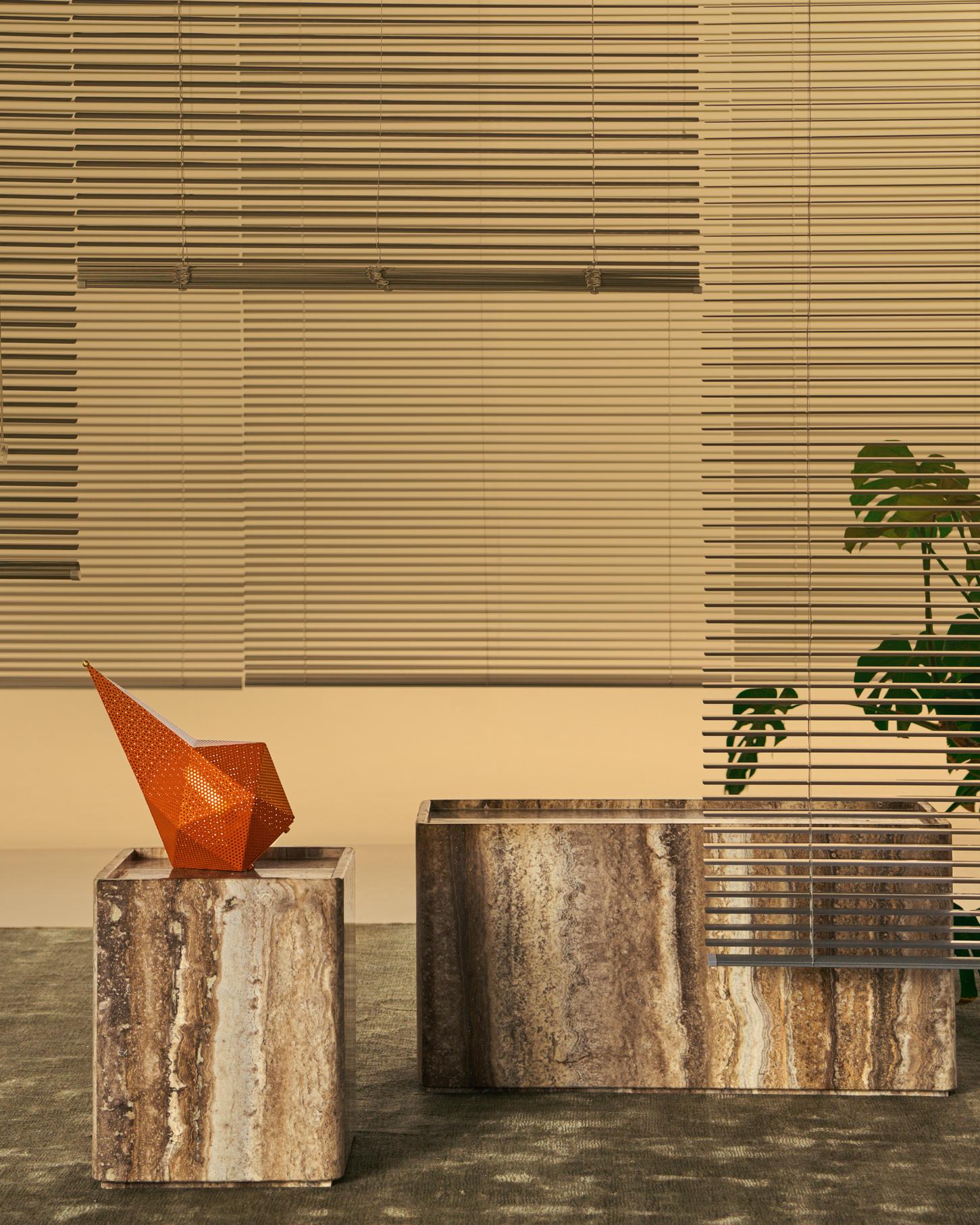 PIETRA cream travertine side table