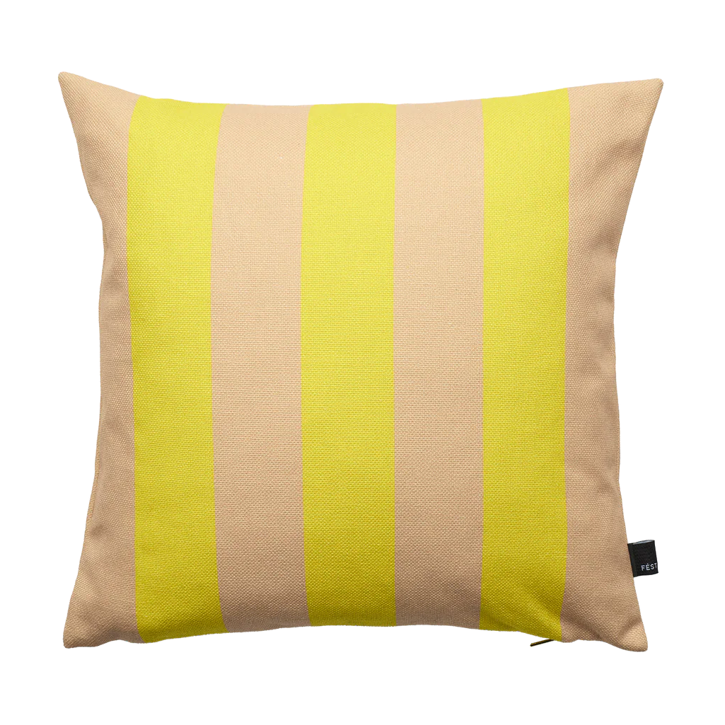 STRIPES AND CHECKS Pillow in Sand with Yellow