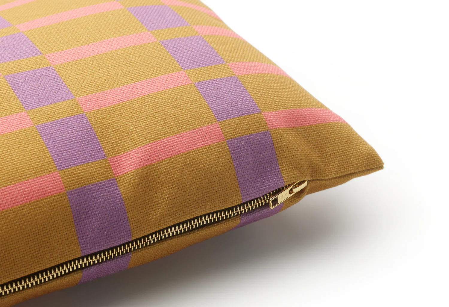 Rectangular Cushion STRIPES AND CHECKS Olive Brown with Purple