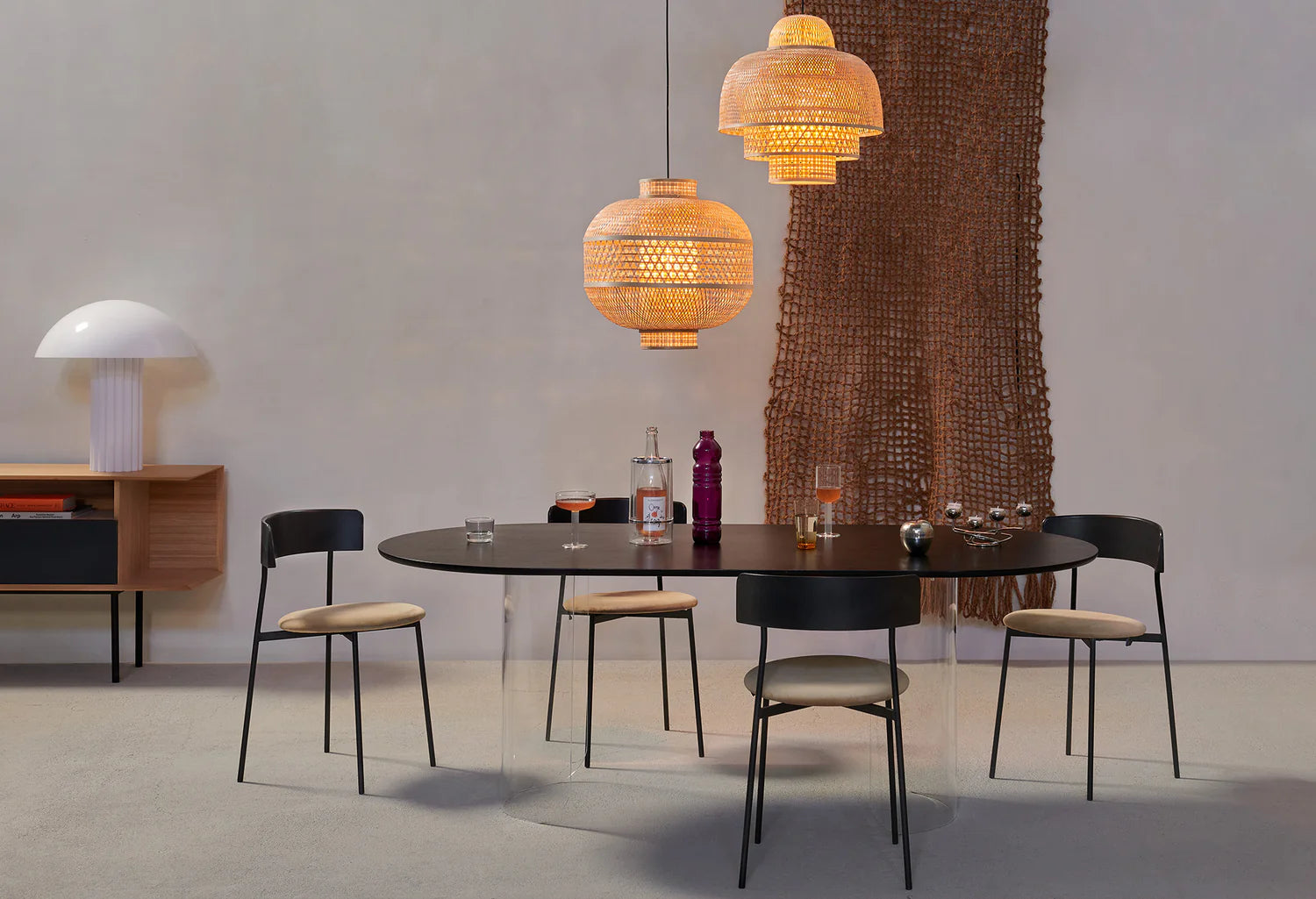 FRIDAY Armchair with Black Seat, Wooden Backrest, and Beige Base