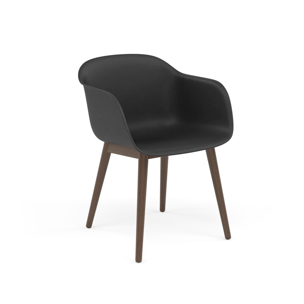 FIBER Armchair in Black with Wooden Base