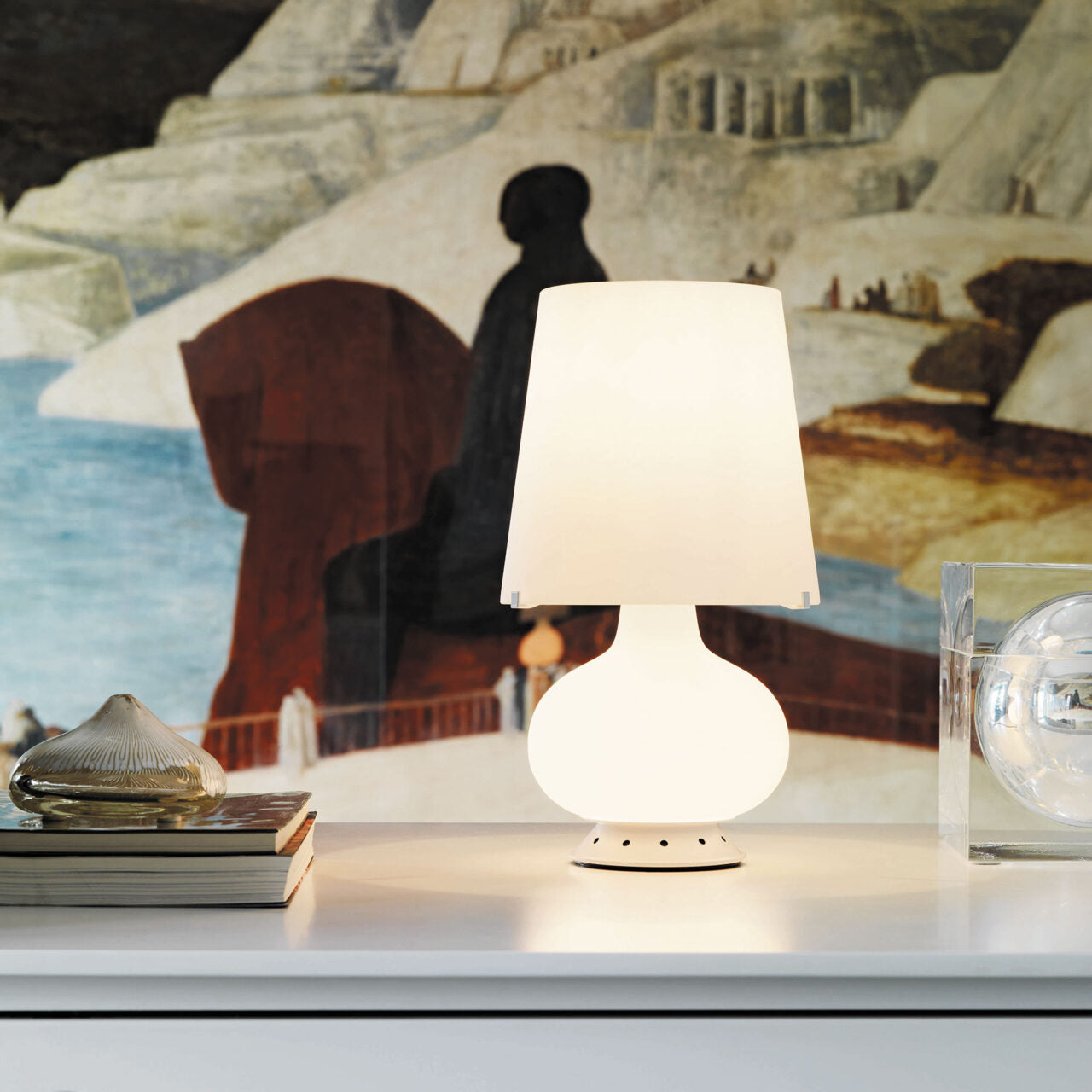 Stolní lampa FONTANA 1853 bílý saténový sklo foukané