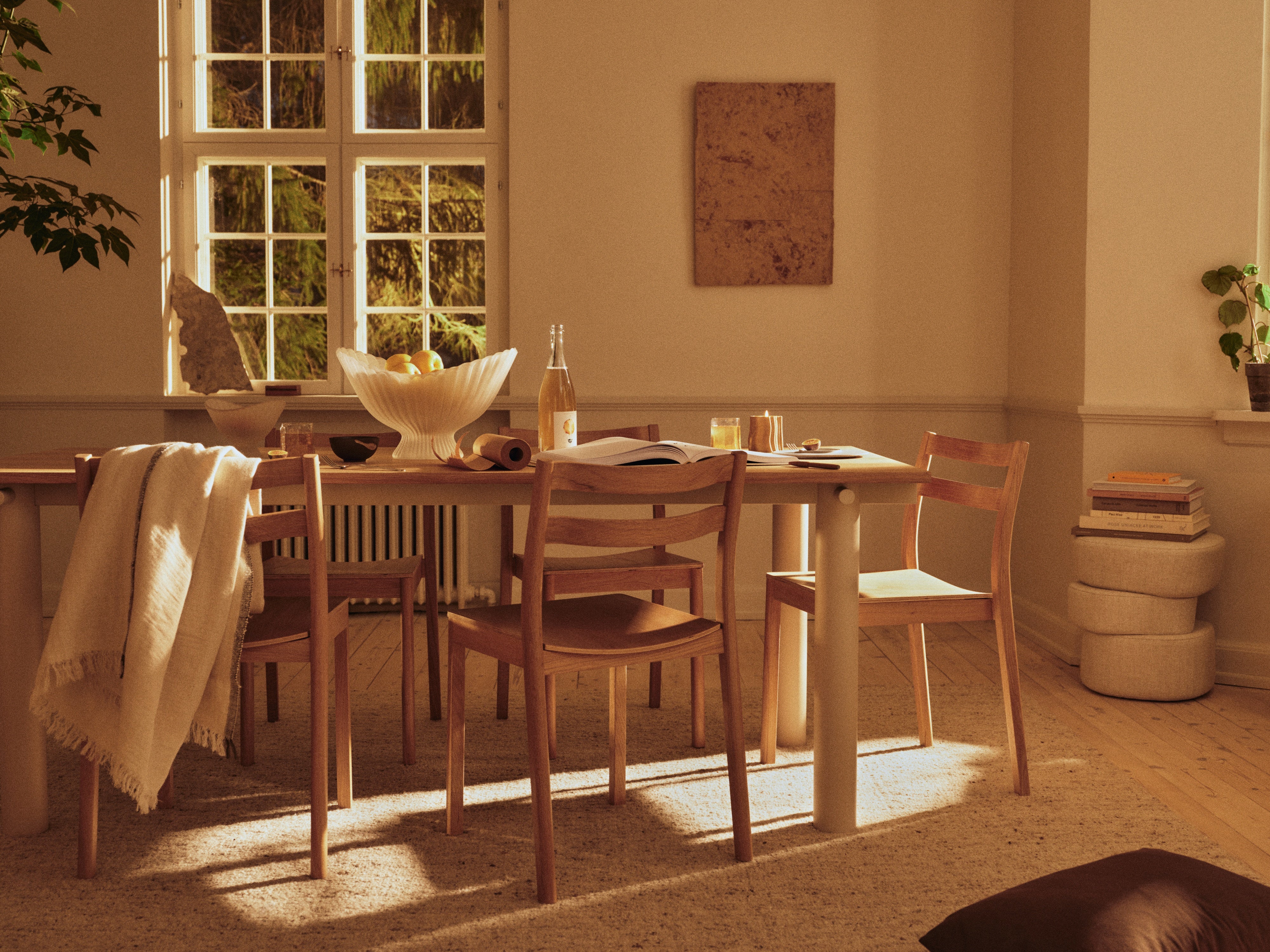 ATURA Table with Oak Top and Beige Base