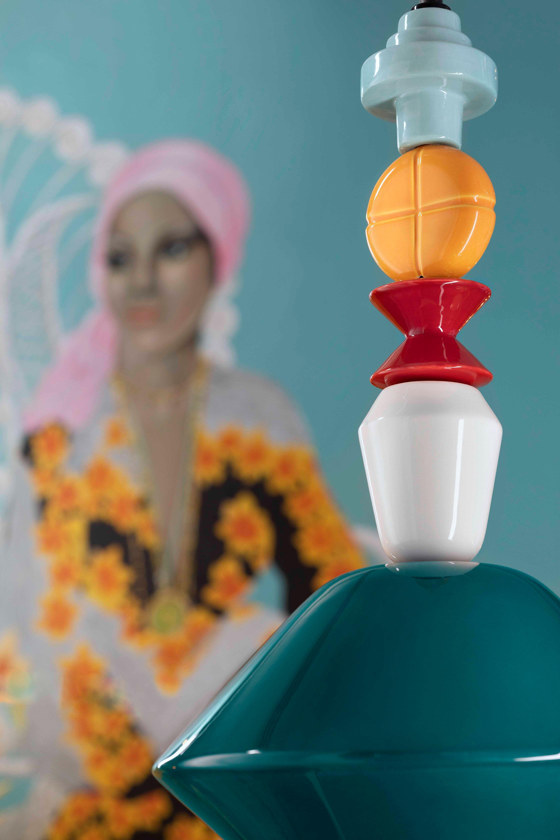 Závěsná keramická lampa LARIAT modrý petrol