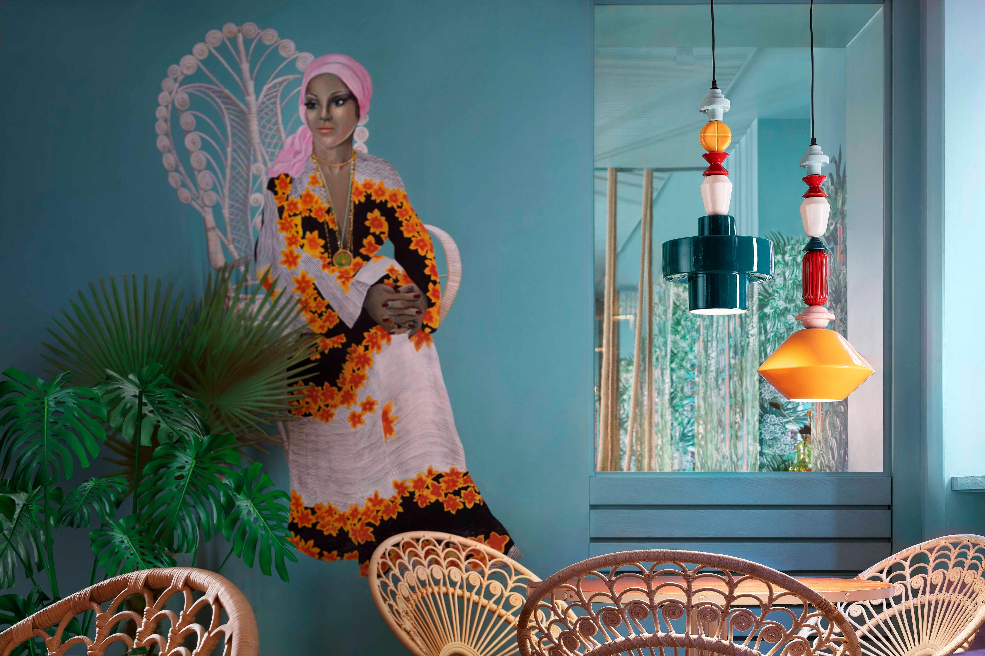 Závěsná keramická lampa LARIAT modrý petrol