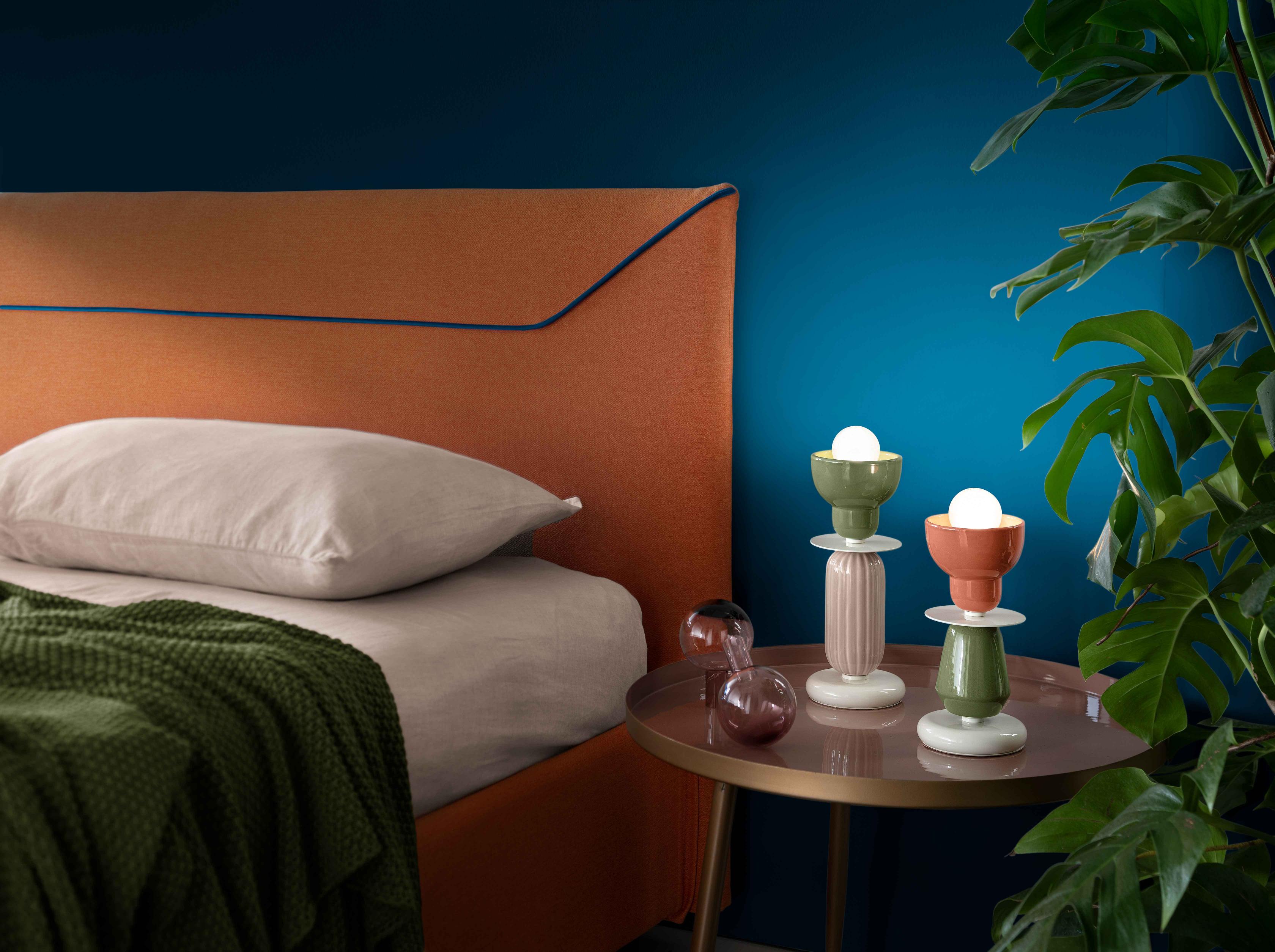 Ceramic table lamp BERIMBAU orange with turquoise
