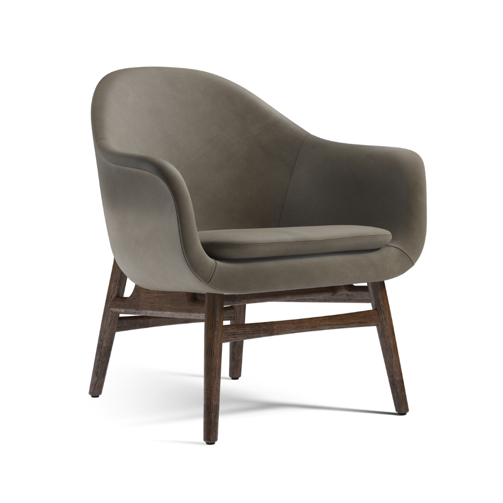 HARBOUR armchair gray leather with dark oak base