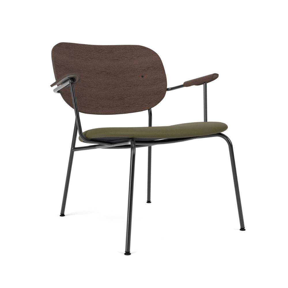 Green armchair with dark oak backrest