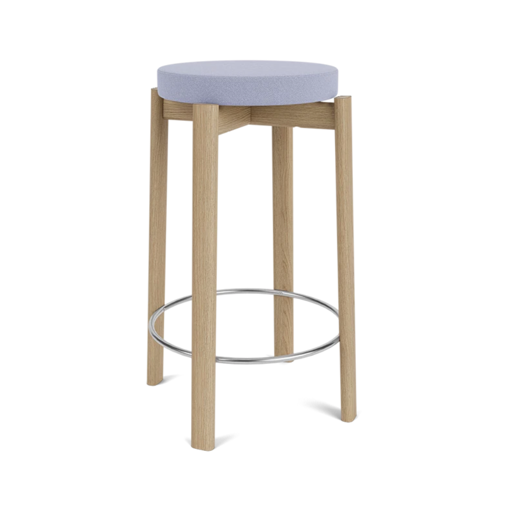 PASSAGE oak wood stool with blue seat