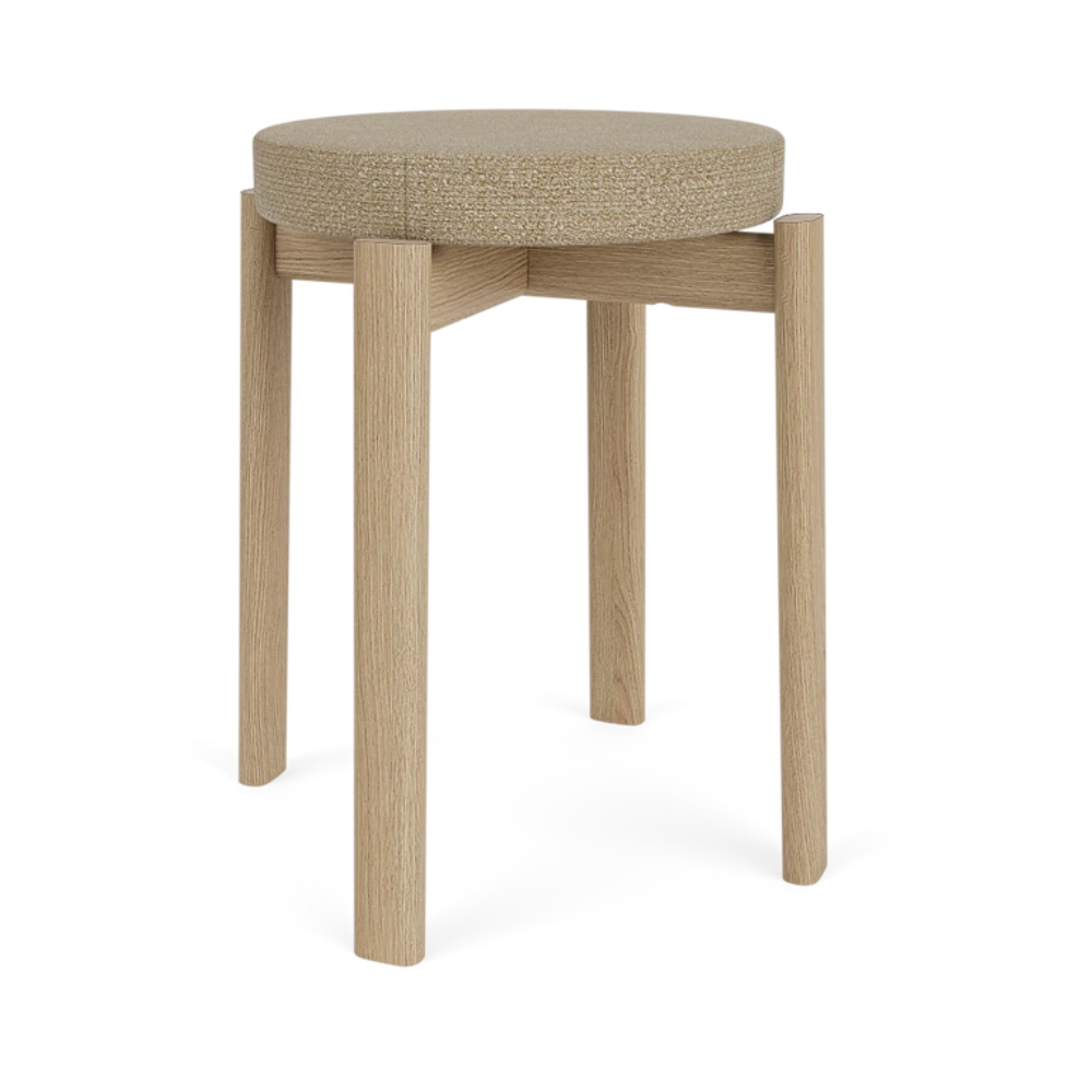 PASSAGE stool beige boucle with oak base