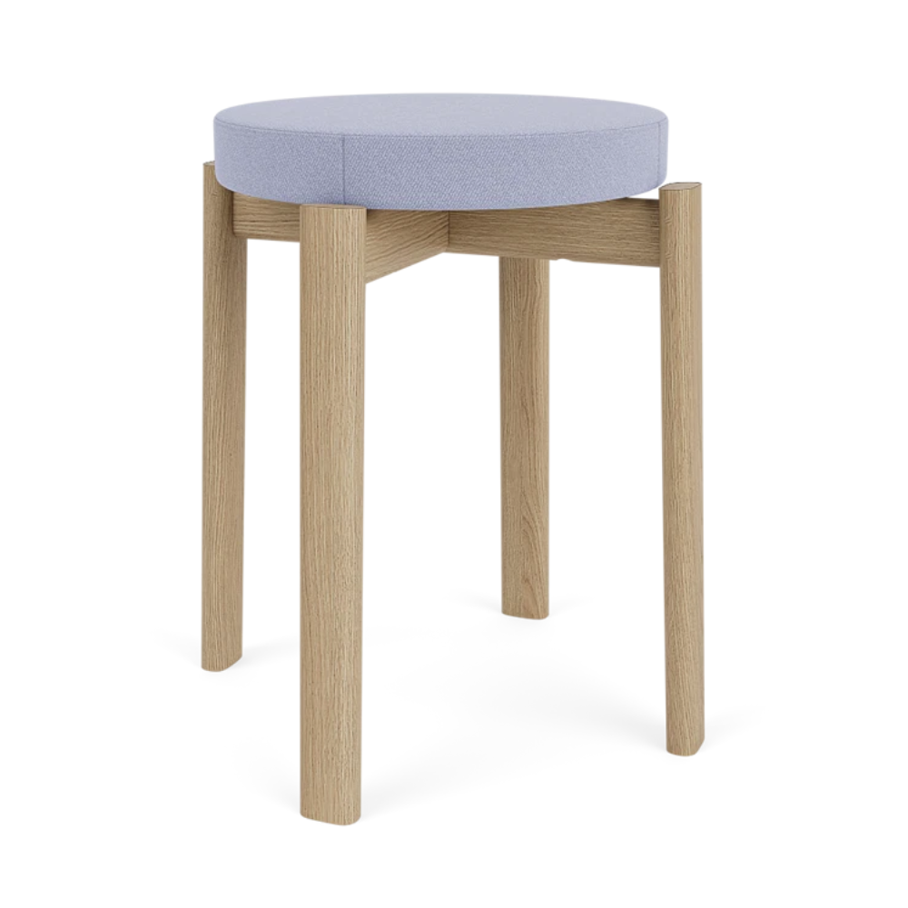PASSAGE stool in blue with an oak base