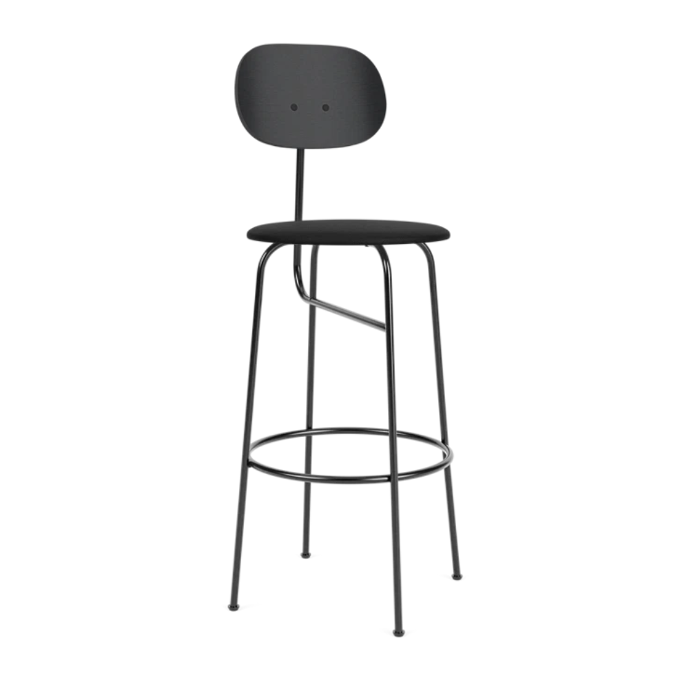 AFTEROOM PLUS black ash veneer stool with upholstered black seat