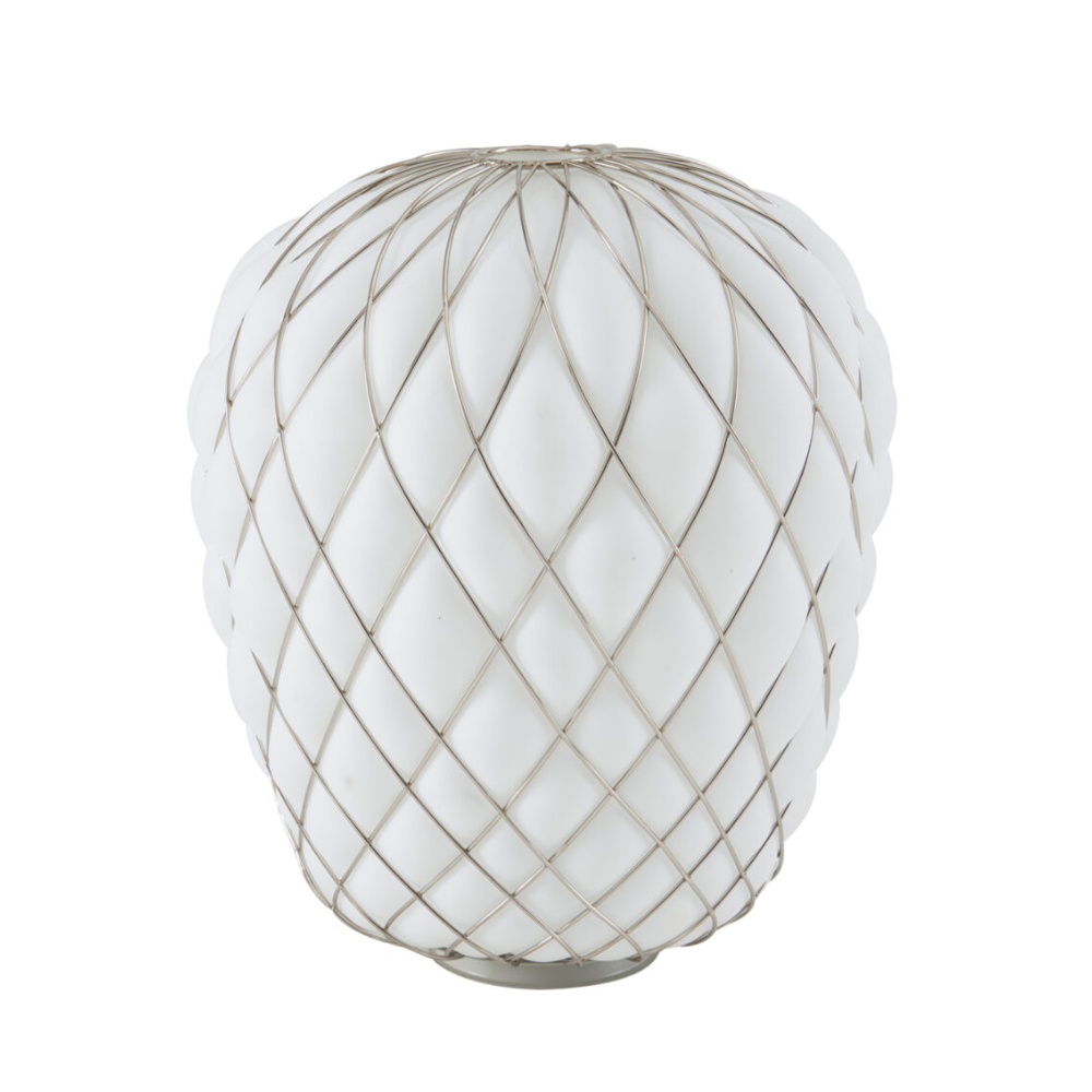 PINECONE table lamp in chrome with white blown glass