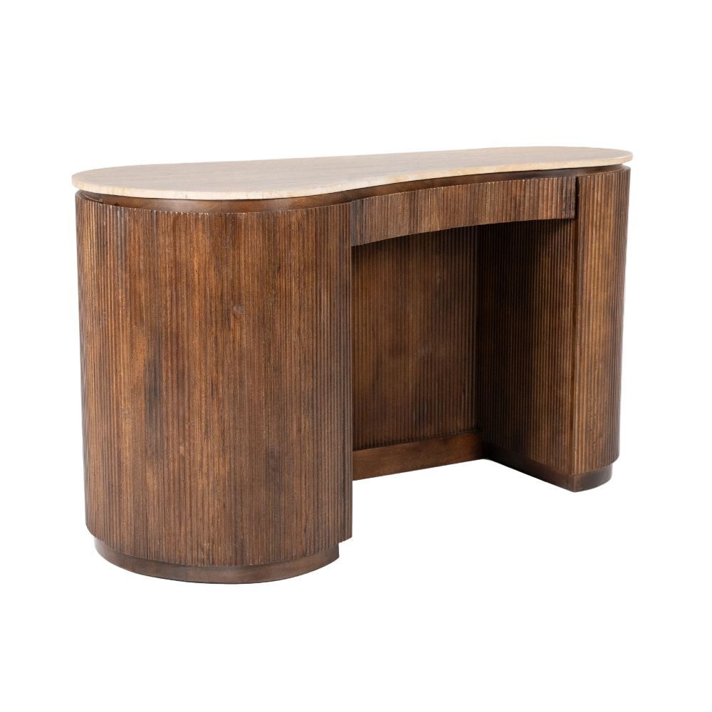 MARI desk made of mango wood with a travertine top