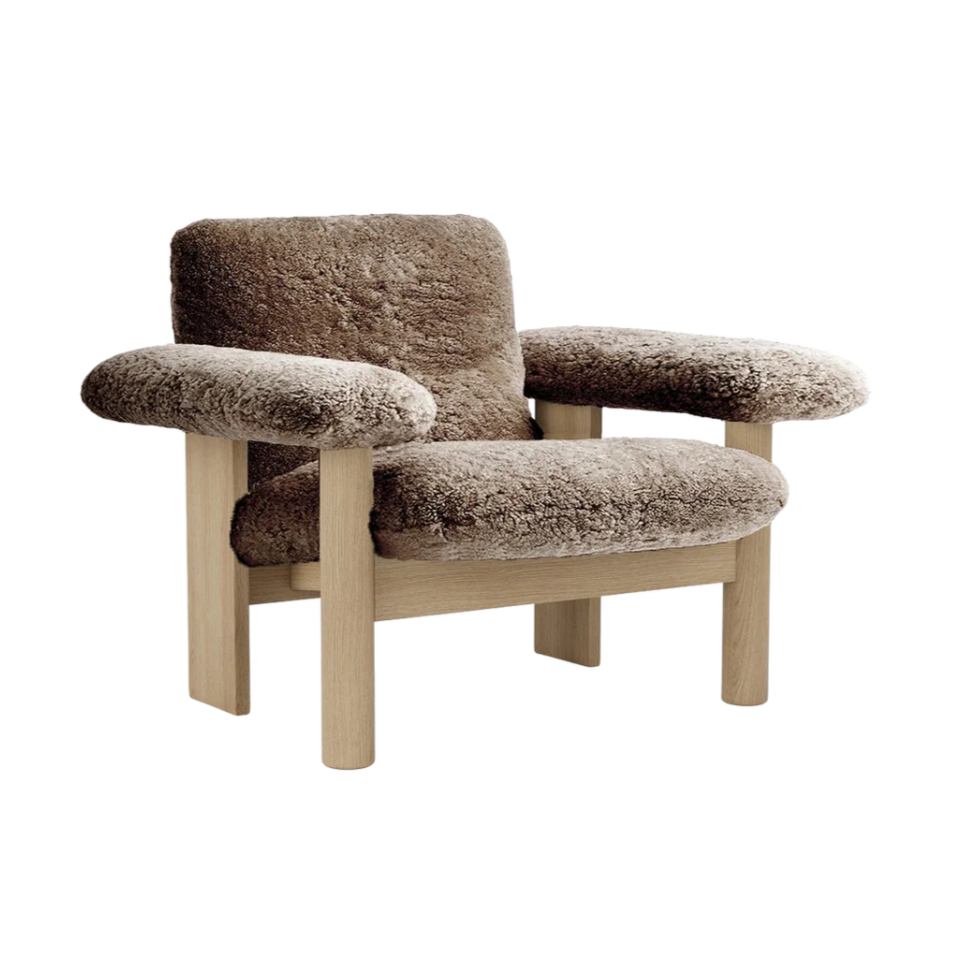 BRASILIA armchair brown sheep leather with oak base