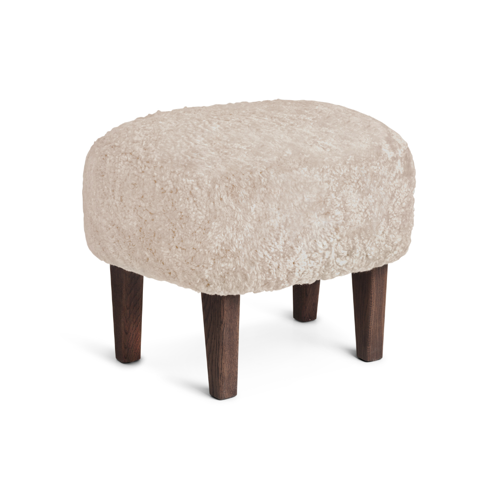 INGEBORG Footstool Sheepskin with Dark Oak Base