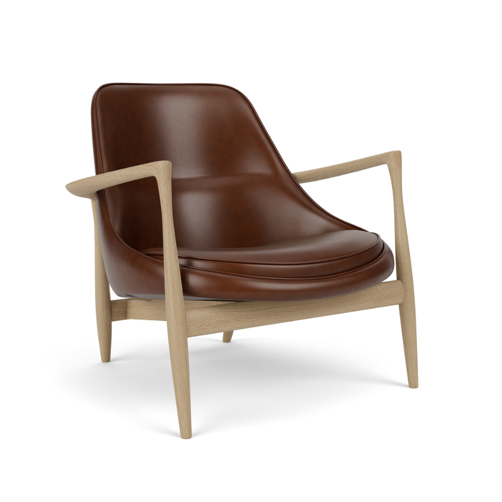 ELIZABETH armchair brown leather with oak base
