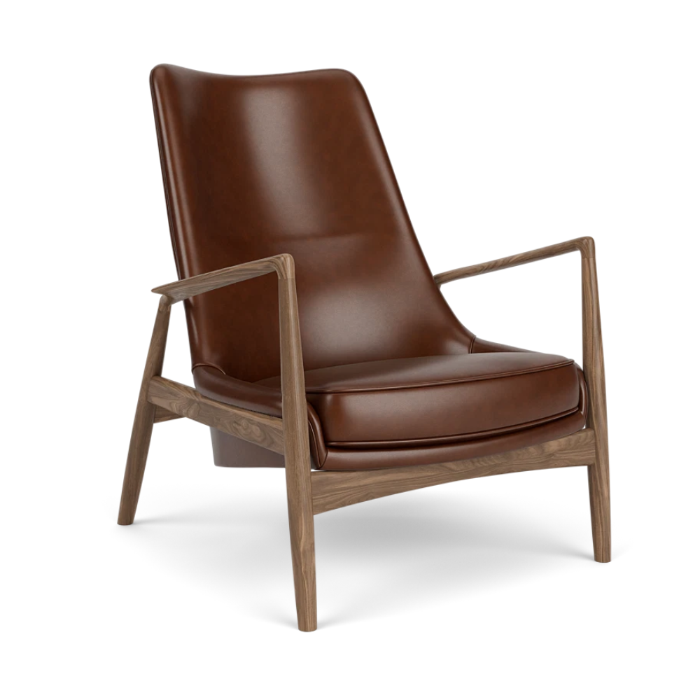 THE SEAL high-back armchair brown leather with walnut base
