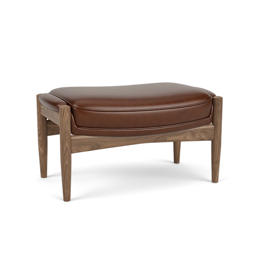 THE SEAL footrest brown leather with walnut base