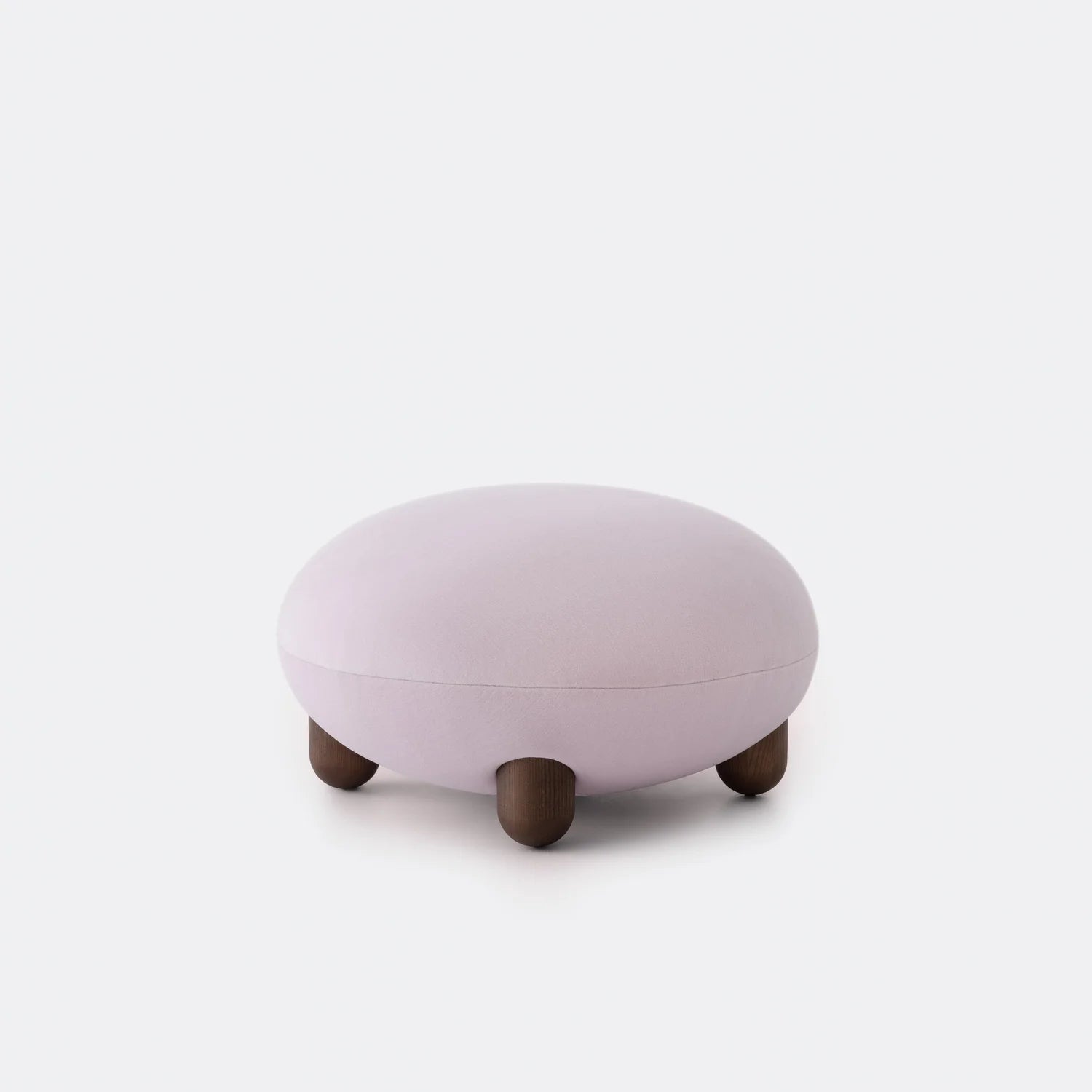 Upholstered pouf with wooden base