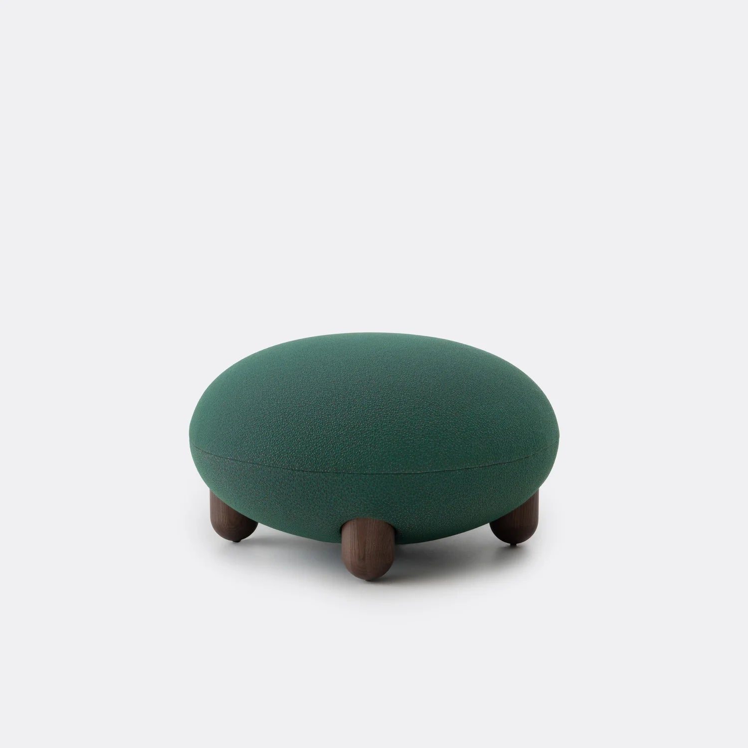Upholstered pouf with wooden base