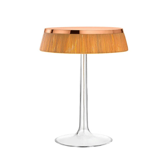 Stolní lampa BON JOUR měděná s ratanovým stínidlem