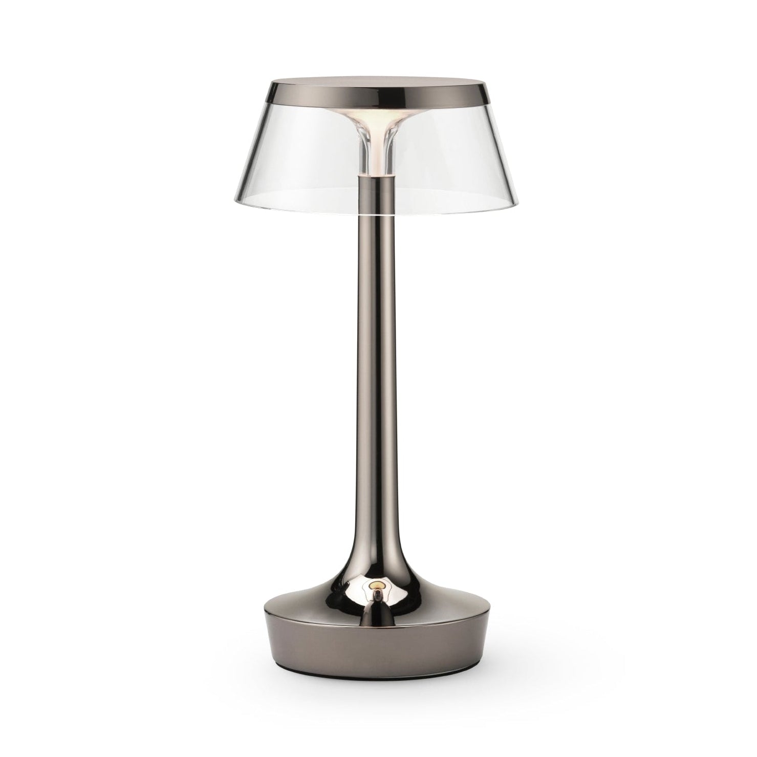 Portable lamp BON JOUR UNPLUGGED black chrome with transparent shade