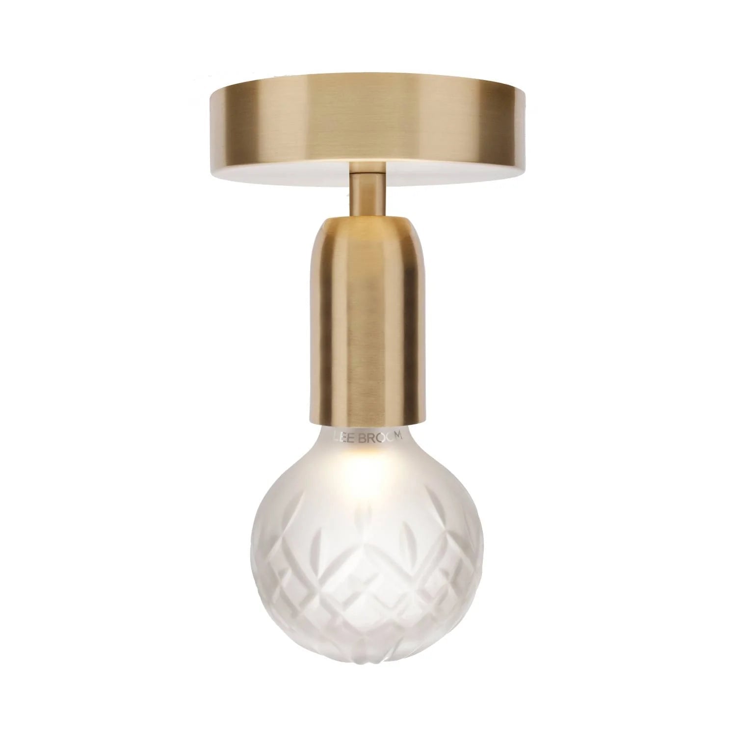Stropní lampa CRYSTAL BULB s matným sklem a krystalovým designem, doplněná mosazným povrchem.