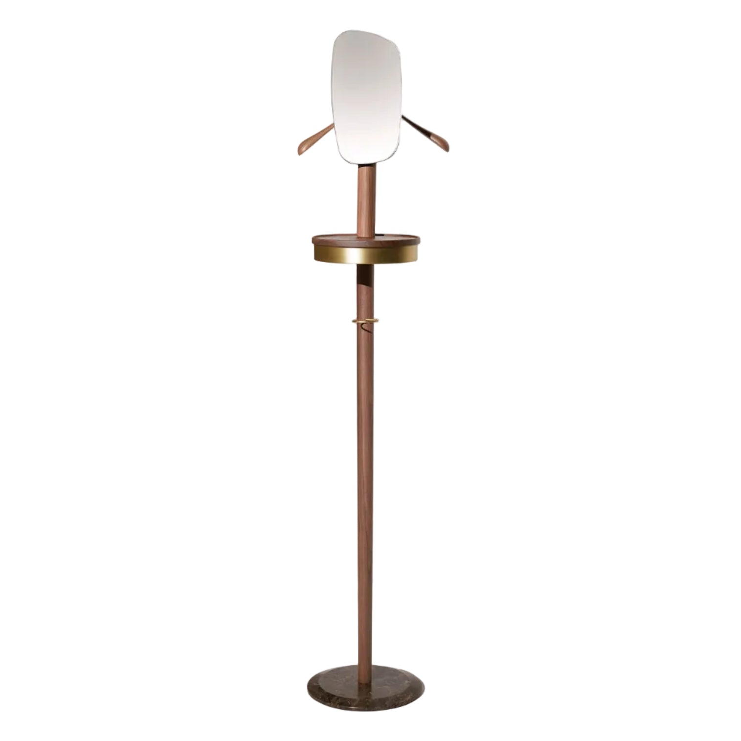 Coat rack with mirror GALAN W walnut wood with brown marble and brass finish