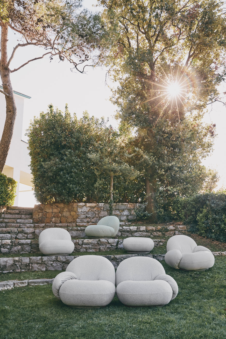 Outdoor armchair with armrests PACHA upholstered with a gold base