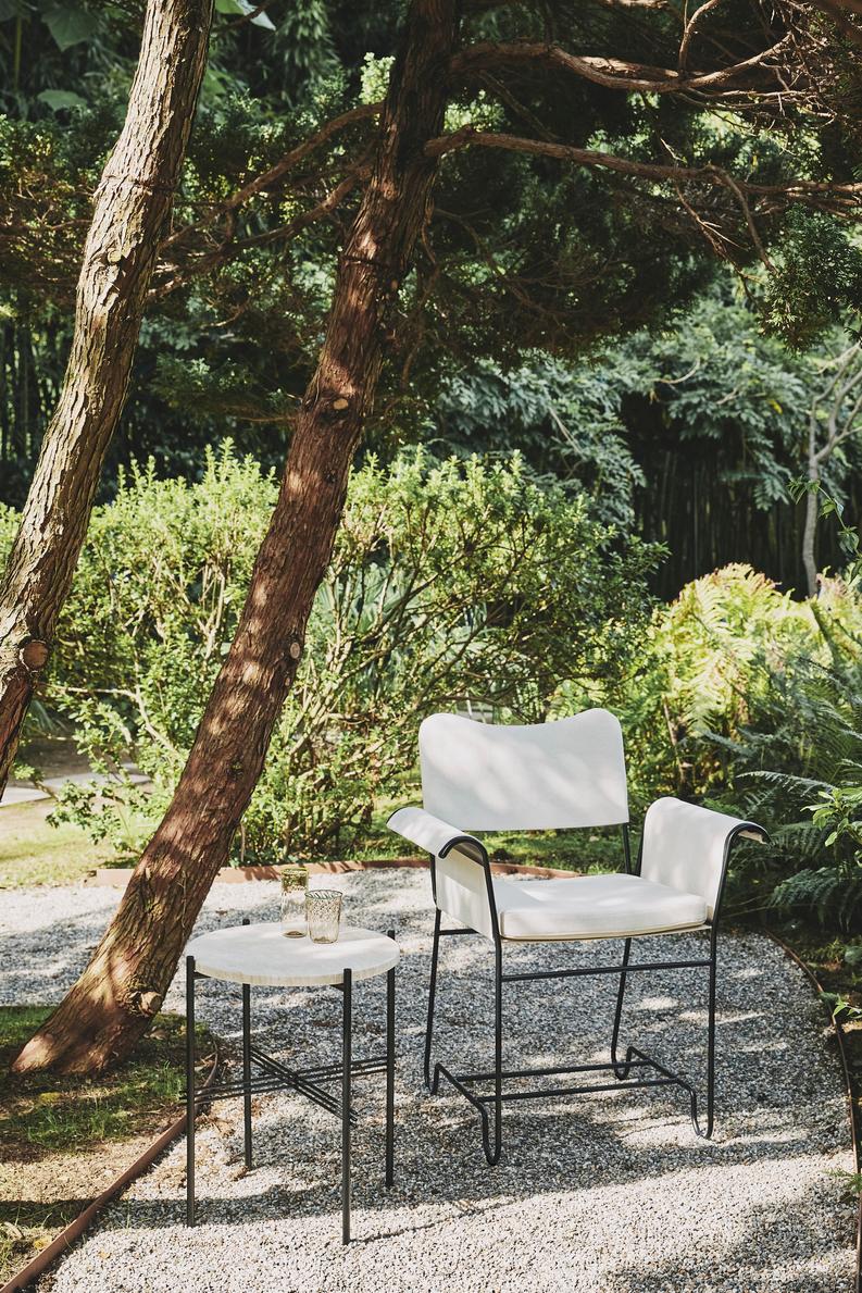 TROPIQUE cream garden chair with a white steel base