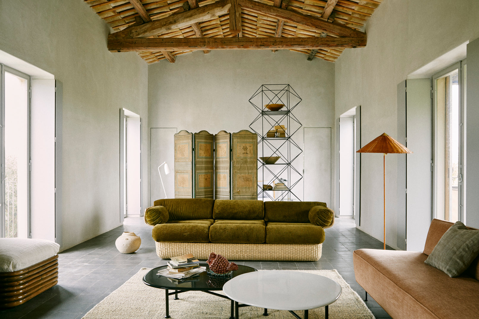 2-Seater Sofa BASKET in Burgundy with Rattan