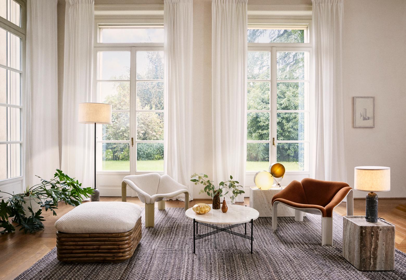 Bohemian Puff 72 upholstered with a rattan base