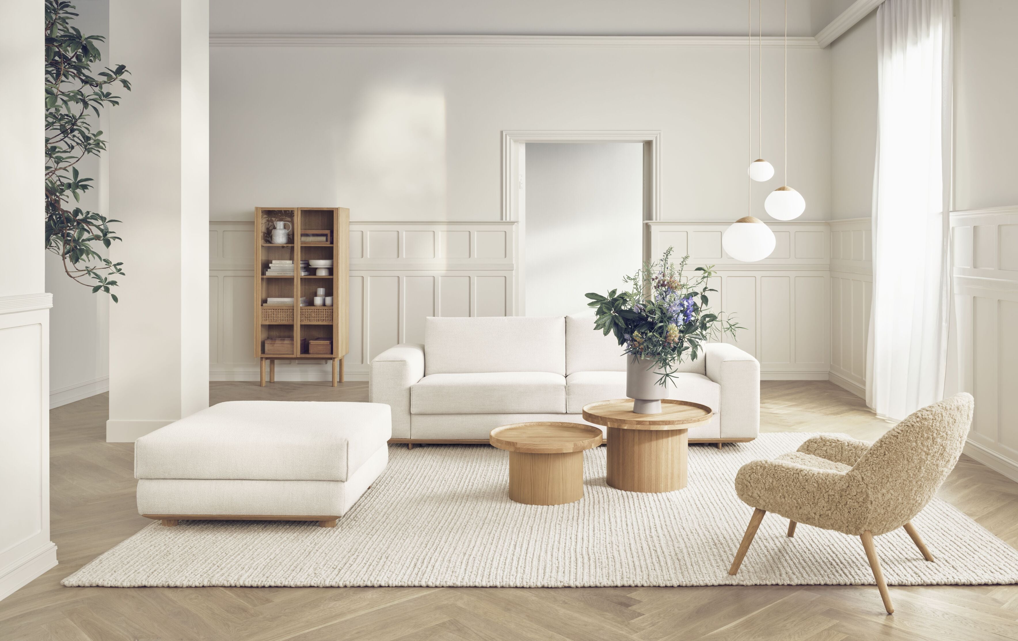 Sofa rozkládací 2,5-místná GEST s podstavou z běleného dubového dřeva