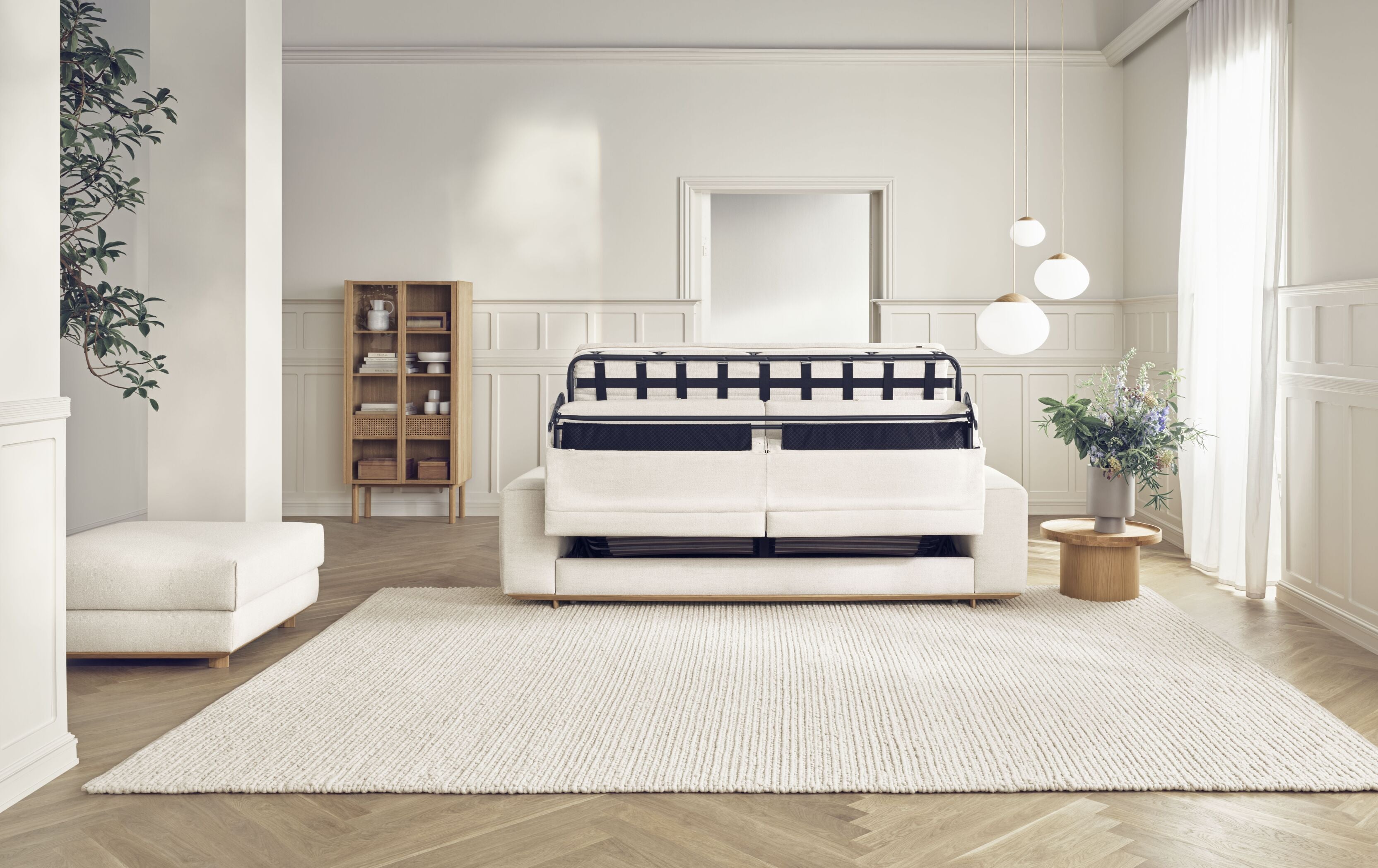 Rozkládací pohovka pro 3 osoby GEST s dubovým podstavcem