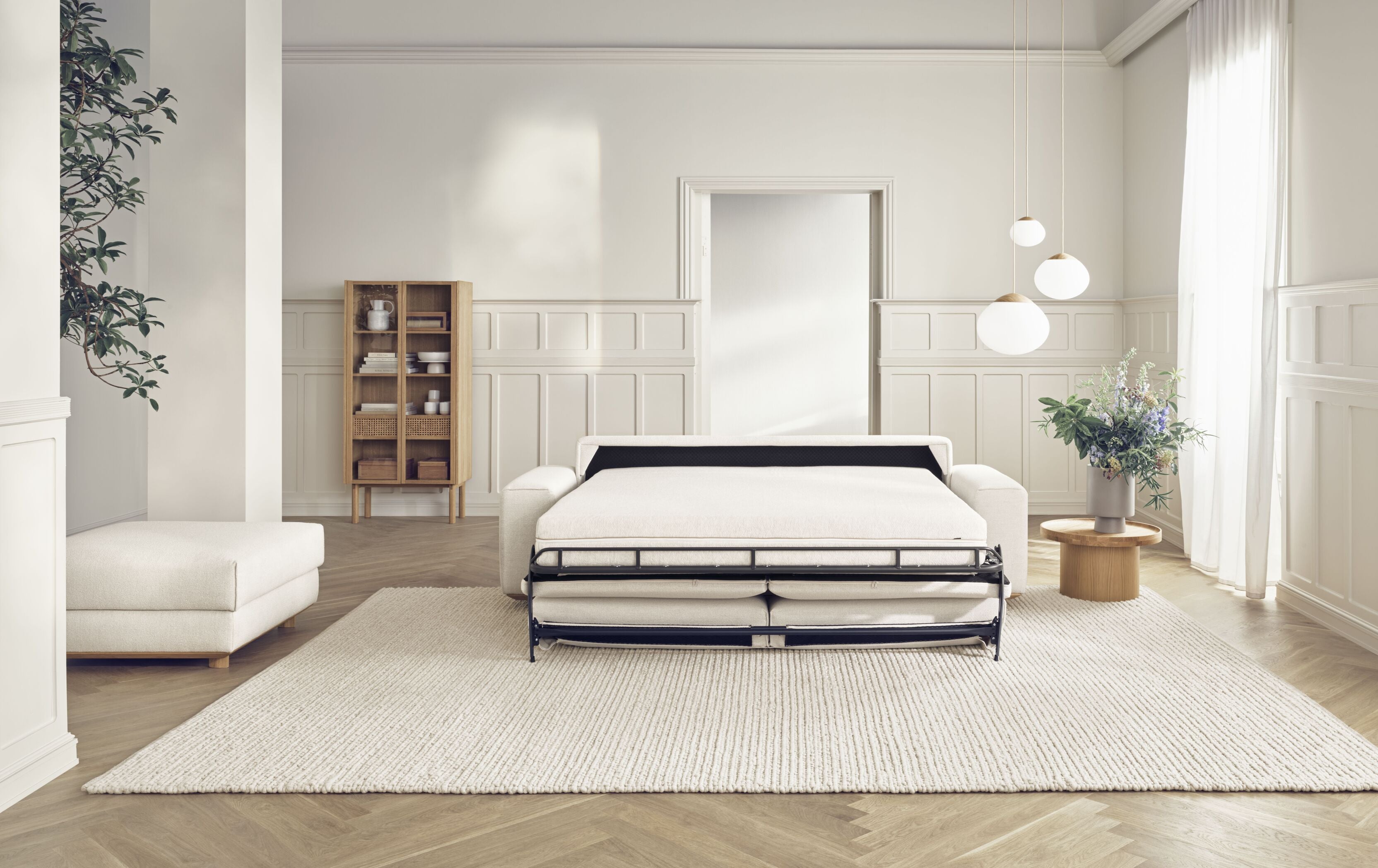 Rozkládací pohovka pro 3 osoby GEST s dubovým podstavcem