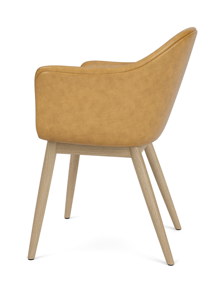 HARBOUR Armchair with Armrests, Cognac Leather with Oak Base