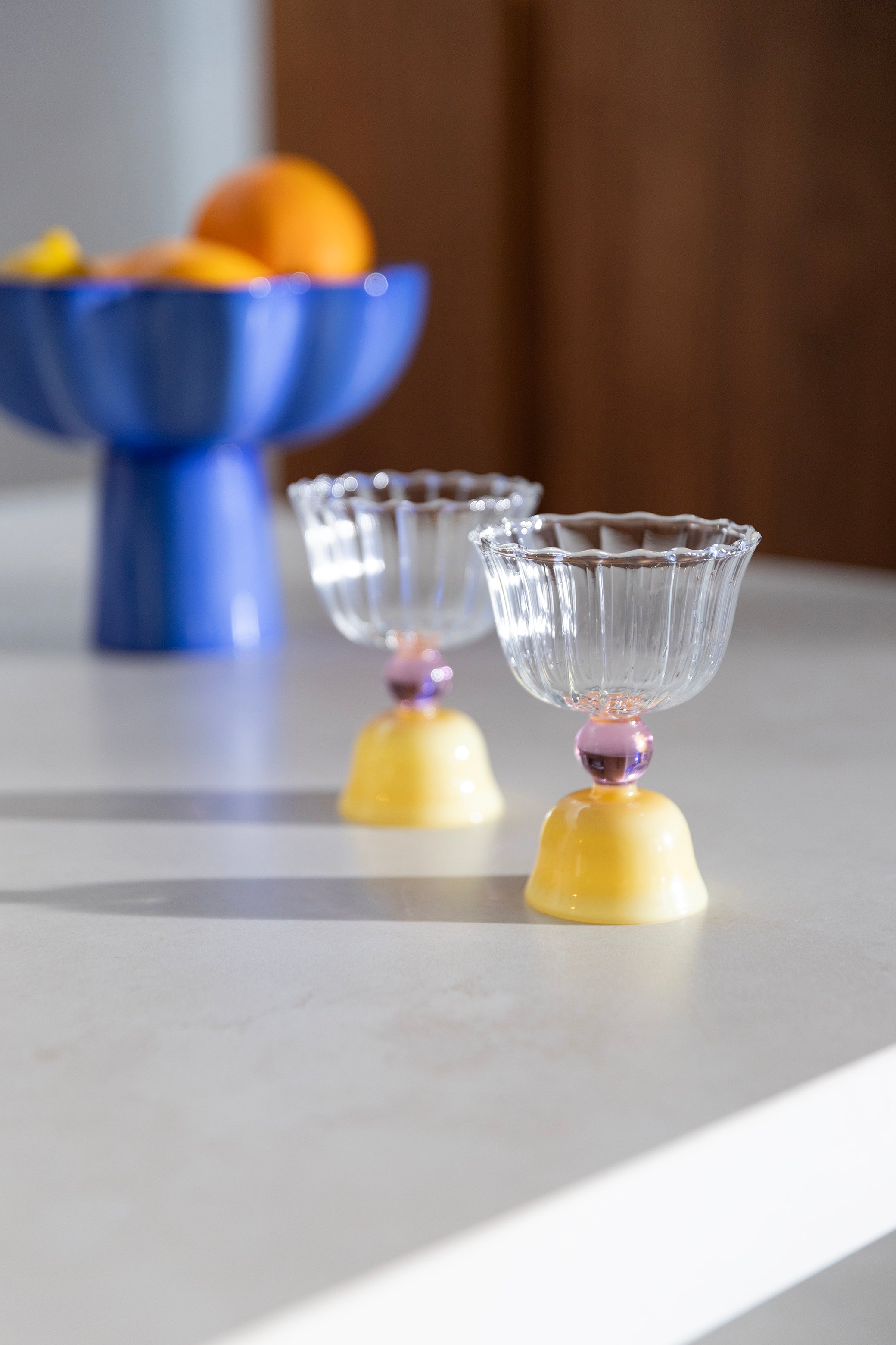 Sada skleněných pohárů TULIP žlutá s růžovou