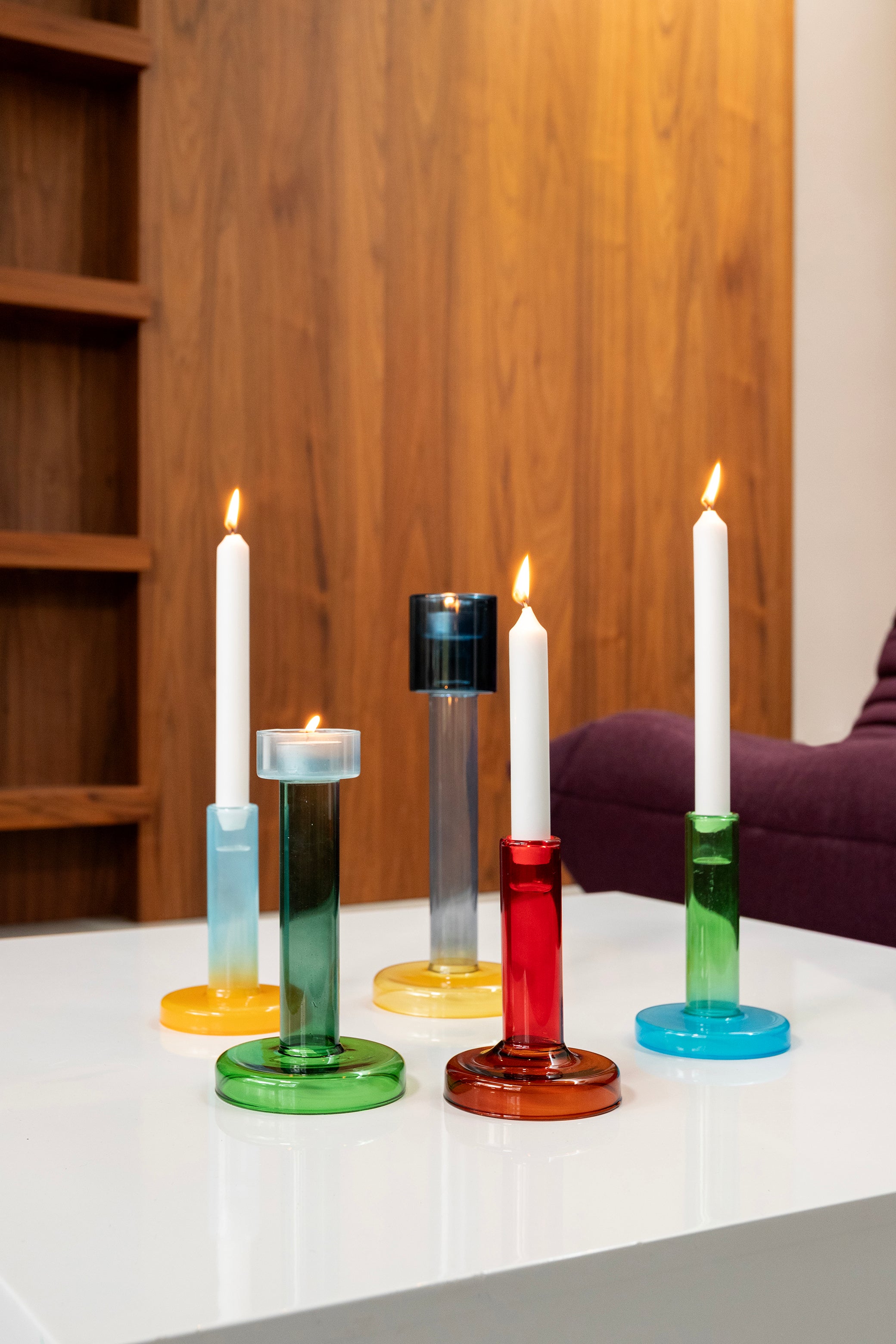 Svícen na tealight BOLE zelený s modrým