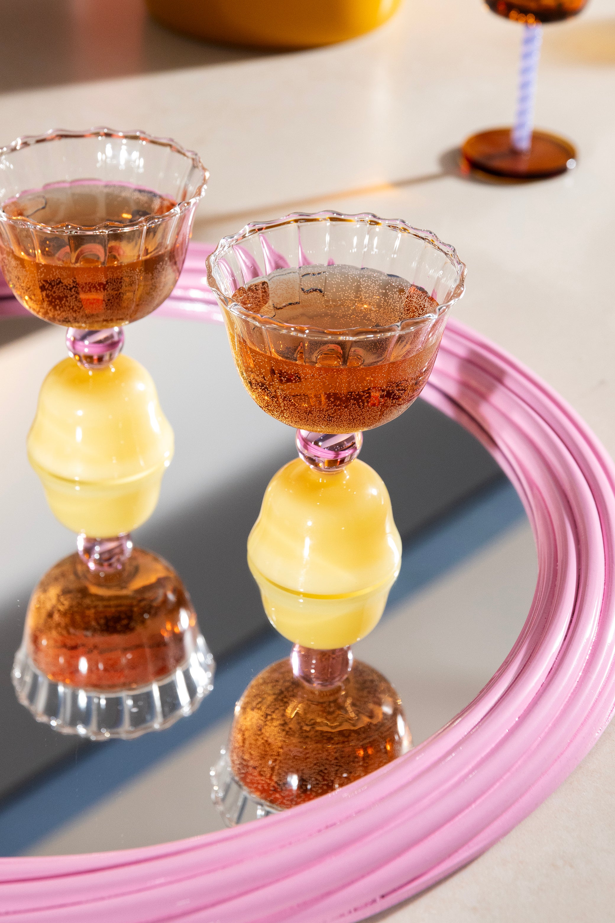 Sada skleněných pohárů TULIP žlutá s růžovou