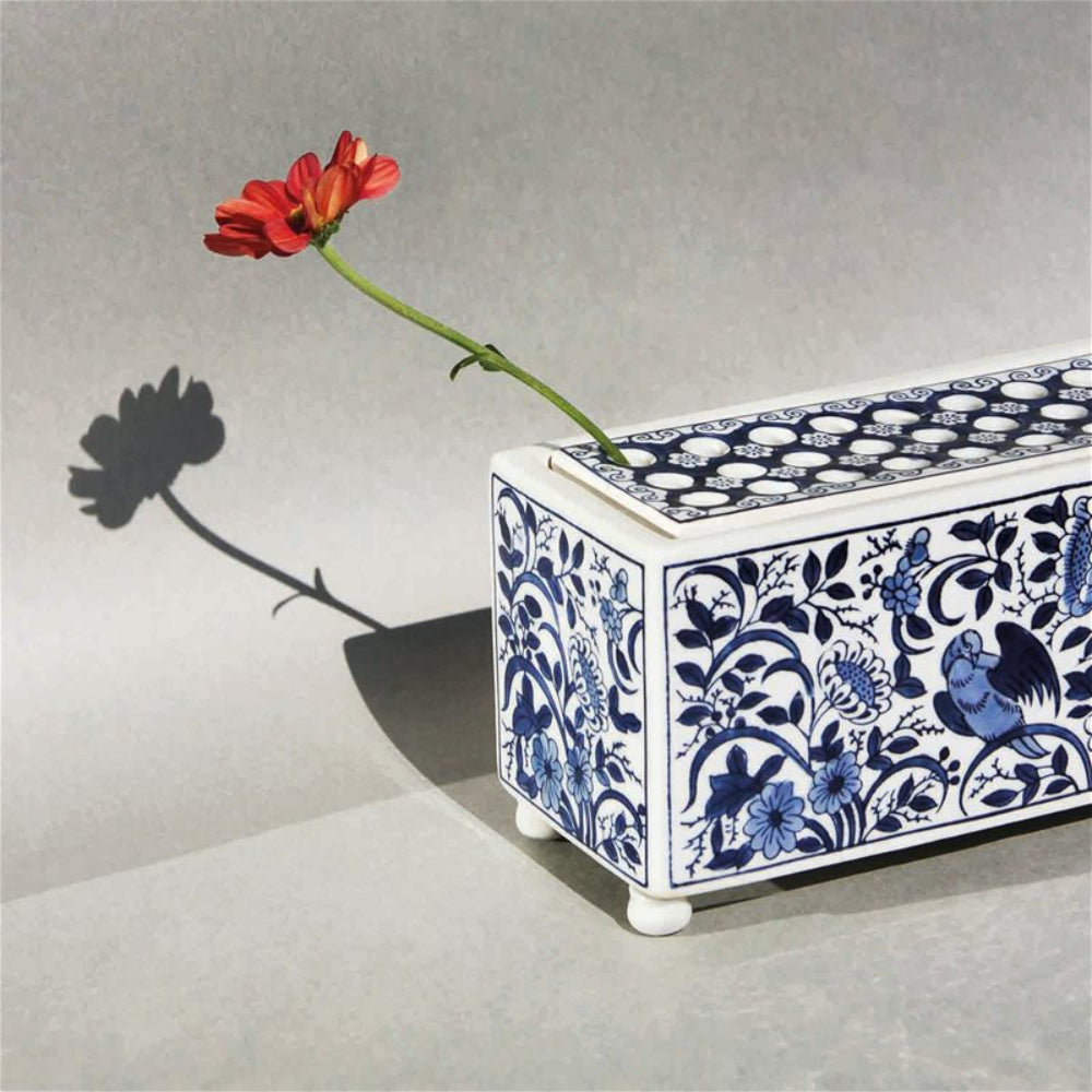WHITE FLOWERBRICK VASE with blue