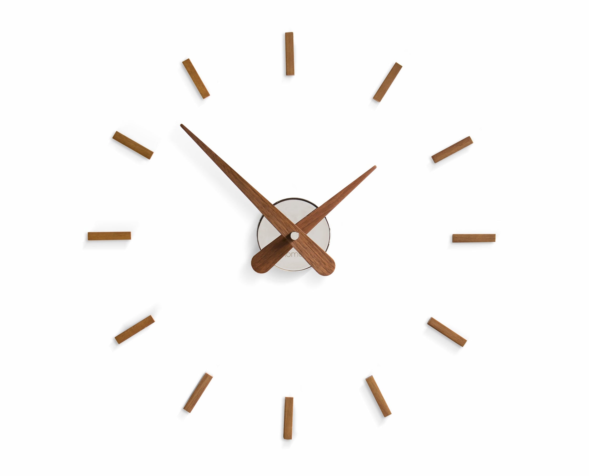 SUNSET wall clock walnut wood with chrome finish