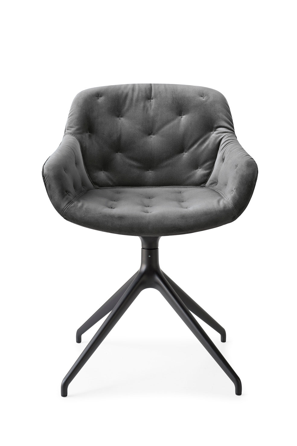 IGLOO upholstered quilted swivel chair with black base