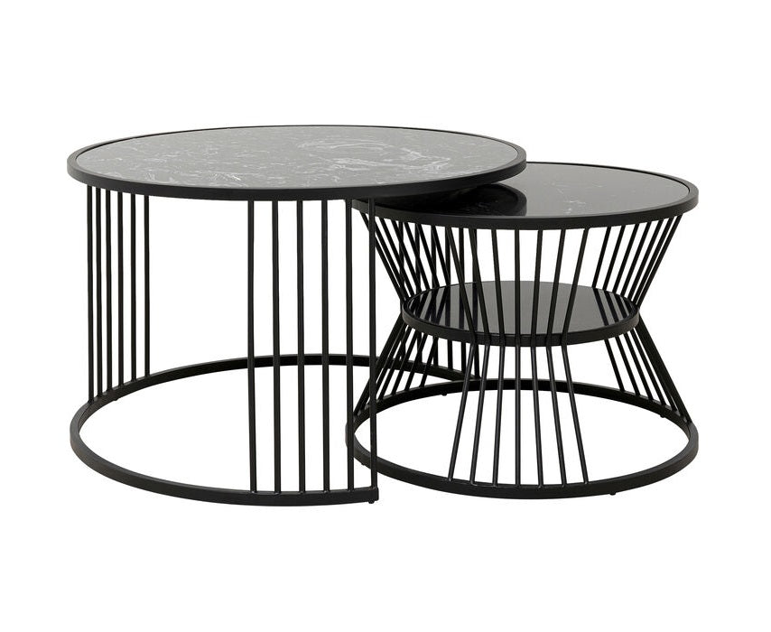 A set of roma marble coffee tables with black