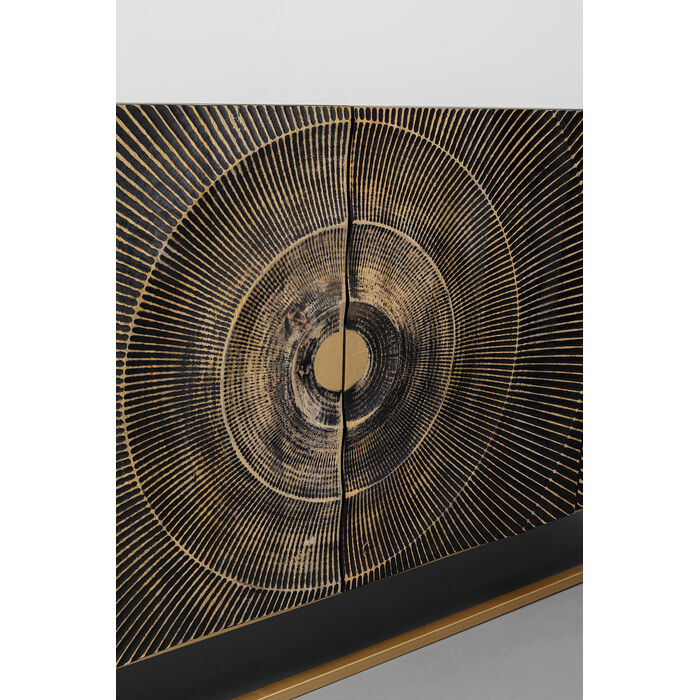 Komoda 4-dveřová MADEIRA tmavě hnědé dřevo se zlatým podstavcem