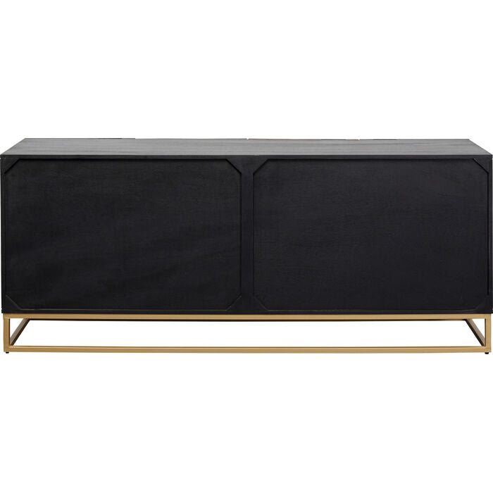 Komoda 4-dveřová MADEIRA tmavě hnědé dřevo se zlatým podstavcem